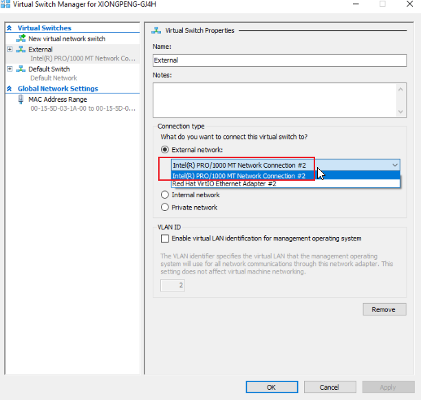 Menedżer przełączników wirtualnych Hyper-V